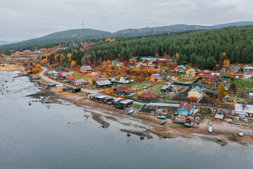 Aerial Townscape and Suburbs of Kandalaksha Town located in Kola Peninsula in Nothern Russia