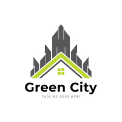Abstract green city building logo design concept. Symbol icon of residential, apartment and city landscape.