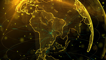 Digital golden planet of Earth, 3D animation