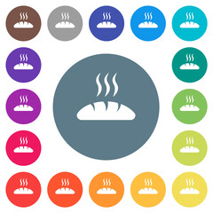 Fresh bread flat white icons on round color backgrounds