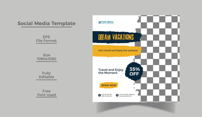 Travel banner social media post design or Instagram post or flyer design template 