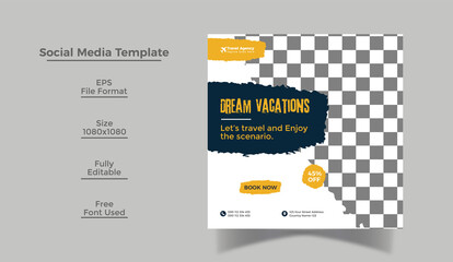 Travel banner social media post design or Instagram post or flyer design template 