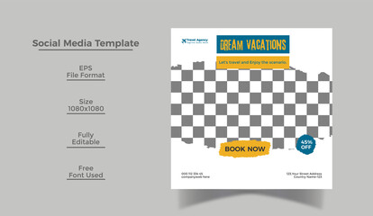 Travel banner social media post design or Instagram post or flyer design template 