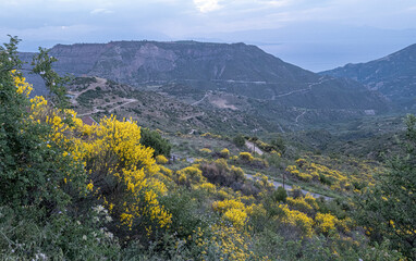 View from the scenic road on the way to the town of Kalavrita in the mountainous east-central part of Achea, Peloponnes peninsula, Greece.