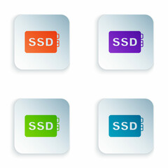 Color SSD card icon isolated on white background. Solid state drive sign. Storage disk symbol. Set colorful icons in square buttons. Vector