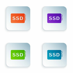 Color SSD card icon isolated on white background. Solid state drive sign. Storage disk symbol. Set colorful icons in square buttons. Vector