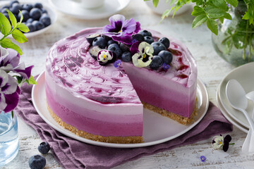 No baked blueberry layered cheesecake