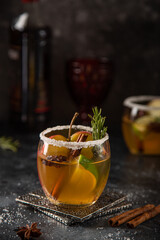 spicy alcoholic rum cocktail in glass,