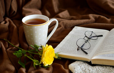 Open book and tea