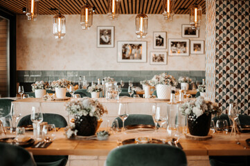 beautiful restaurant interior, wedding decoration