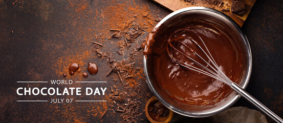 Homemade chocolate cream with whisk. World Chocolate Day concept.