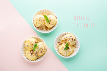 National ice cream day 17 july concept. Homemade yogurt vanilla ice cream