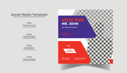 Election social media post design or Instagram post banner and square flyer template 