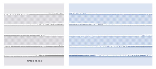 Obraz premium Double Set of Ripped and Torn Paper Stripes. Texture of Paper with Damaged Edge Isolated on Transparent background.