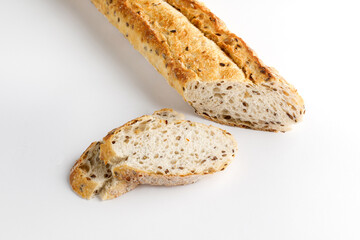 White bread cut on a white background