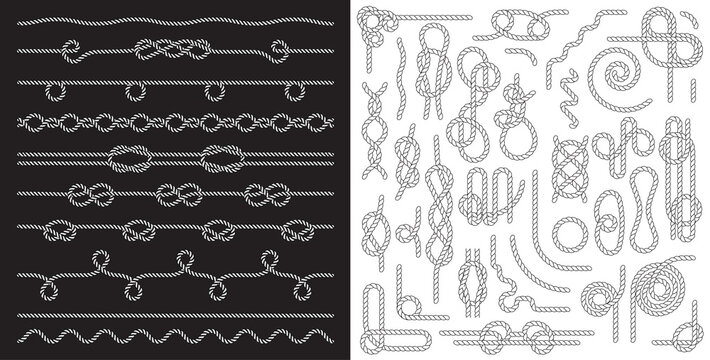 Nautical rope and knot vector pattern set.