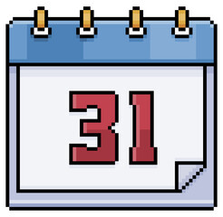 Fototapeta premium Pixel art calendar with date 31. Day 31. Holiday day 31 vector icon for 8bit game on white background