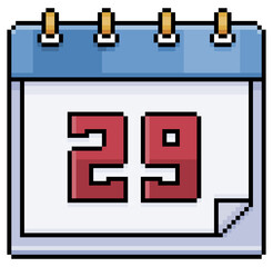 Obraz premium Pixel art calendar with date 29. Day 29. Holiday day 29 vector icon for 8bit game on white background