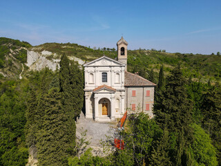 Fototapeta na wymiar Drone view at the sanctuary of Monticino on Brisighella, Italy
