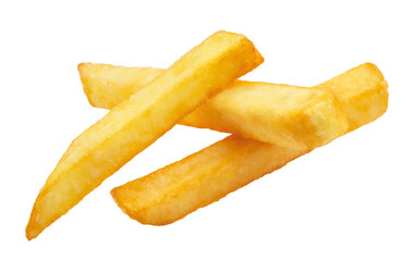 Delicious potato fries, isolated on white background