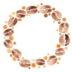 Coffee beans wreath watercolor for decoration on coffee cafe concept.