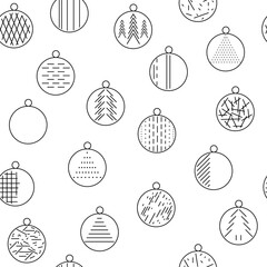 Windy linear seamless pattern Christmas balls with geometric patterns