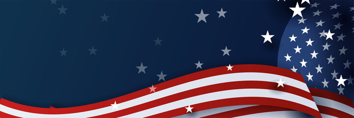 4th July Independence Day of United States America celebration banner background with American flag. Vector illustration. Designed for flyers, template, ads, posters, social media and decorations.