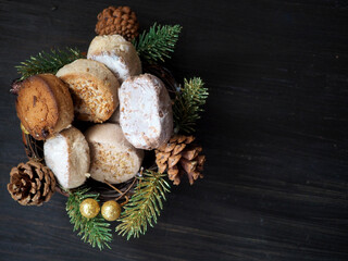 Basket with Polvorons and spruce branches