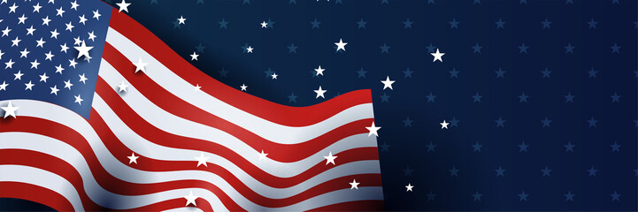 4th July Independence Day of United States America celebration banner background with American flag. Vector illustration. Designed for flyers, template, ads, posters, social media and decorations.