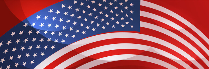 Fototapeta premium 4th July Independence Day of United States America celebration banner background with American flag. Vector illustration. Designed for flyers, template, ads, posters, social media and decorations.