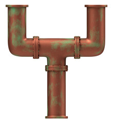 Letter Y made of rusty copper pipes, isolated on white, 3d rendering