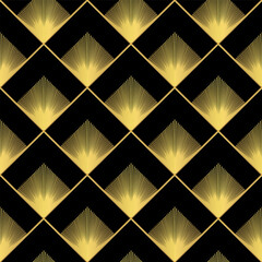 Gold and black luxury Art Deco square pattern. Ornamental geometric decor. Interior design wallpaper. 