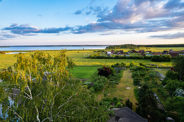 Obraz premium Beautiful rural landscape with a reservoir from a height