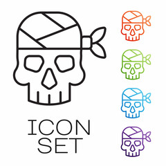 Black line Pirate captain icon isolated on white background. Set icons colorful. Vector