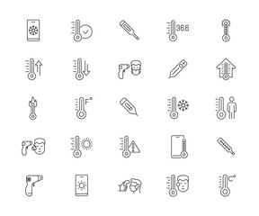 Icons set of temperature. Simple outline icon. Vector illustration..