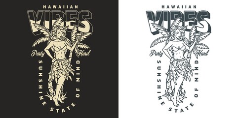 Hawaiian islands monochrome vintage label