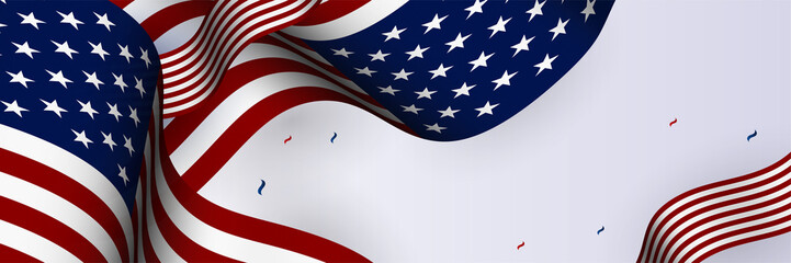 4th July Independence Day of United States America celebration banner background with American flag. Vector illustration. Designed for flyers, template, ads, posters, social media and decorations.