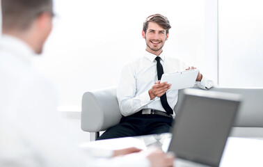 Fototapeta premium two businessmen working in office