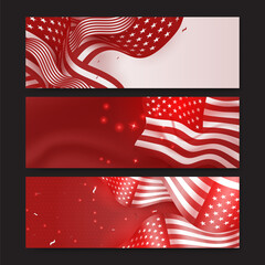 Obraz premium Happy 4th of July Independence day with USA red banner background. Universal America banner. Memorial day in the united states - remember and honor banner background vector illustration
