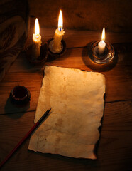 Vintage paper for writing on wooden background