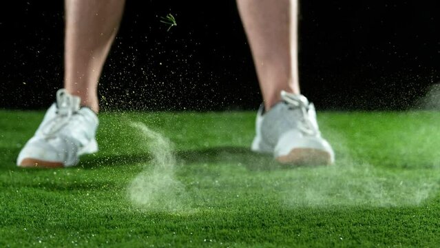 Golf club hits a golf ball in a super slow motion at 1000 fps