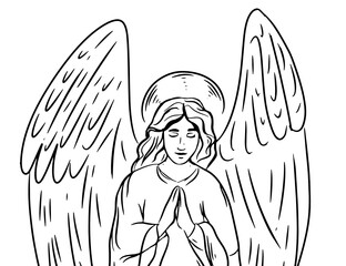 angel prays religious symbol of Christianity hand drawn vector