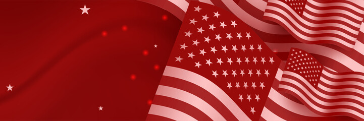 Obraz premium Happy 4th of July Independence day with USA red banner background. Universal America banner. Memorial day in the united states - remember and honor banner background vector illustration