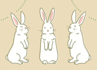 Fototapeta premium 後ろ足で立つかわいいウサギのイラスト（セット_レトロ風）