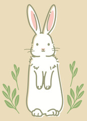 後ろ足で立つかわいいウサギのイラスト（レトロ風）