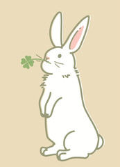 後ろ足で立つかわいいウサギのイラスト（レトロ風）