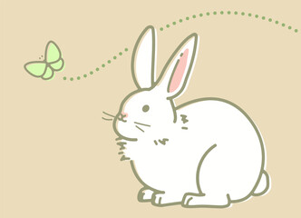 座っているかわいいウサギのイラスト（レトロ風）