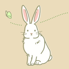 座っているかわいいウサギのイラスト（レトロ風）