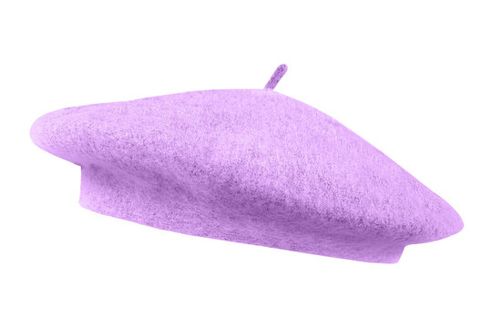 Lila violet french cap beret side view isolated on white