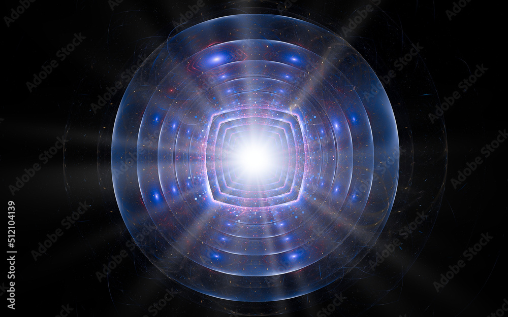 Fototapete digital illustration abstract image generated fractal background image portal pattern of various geometric shapes and lines of various colors for computer graphics or web design